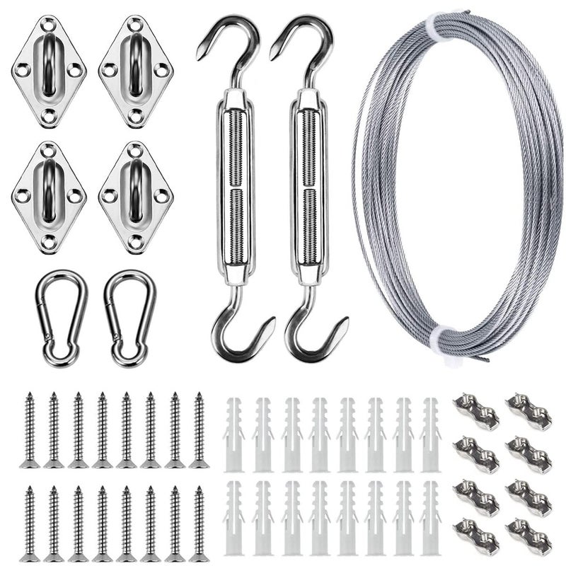 BEAYFILY Sun Shade Hardware Kit for Rectangle and Square Sun Shade Sails Installation,5 inch Heavy Duty Anti-Rust Sail Shade Hardware Kit with 50 ft Cable Wire Ropes - Image 1